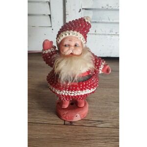 Vintage Handmade Pin Beaded Santa Figurine 8"